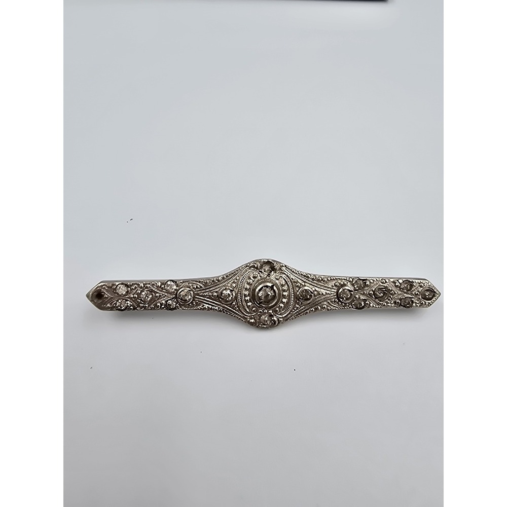 Antique Silverine Art Deco Rhinestone Bar Pin Brooch Edwardian Vintage Jewelry - Picture 2 of 10